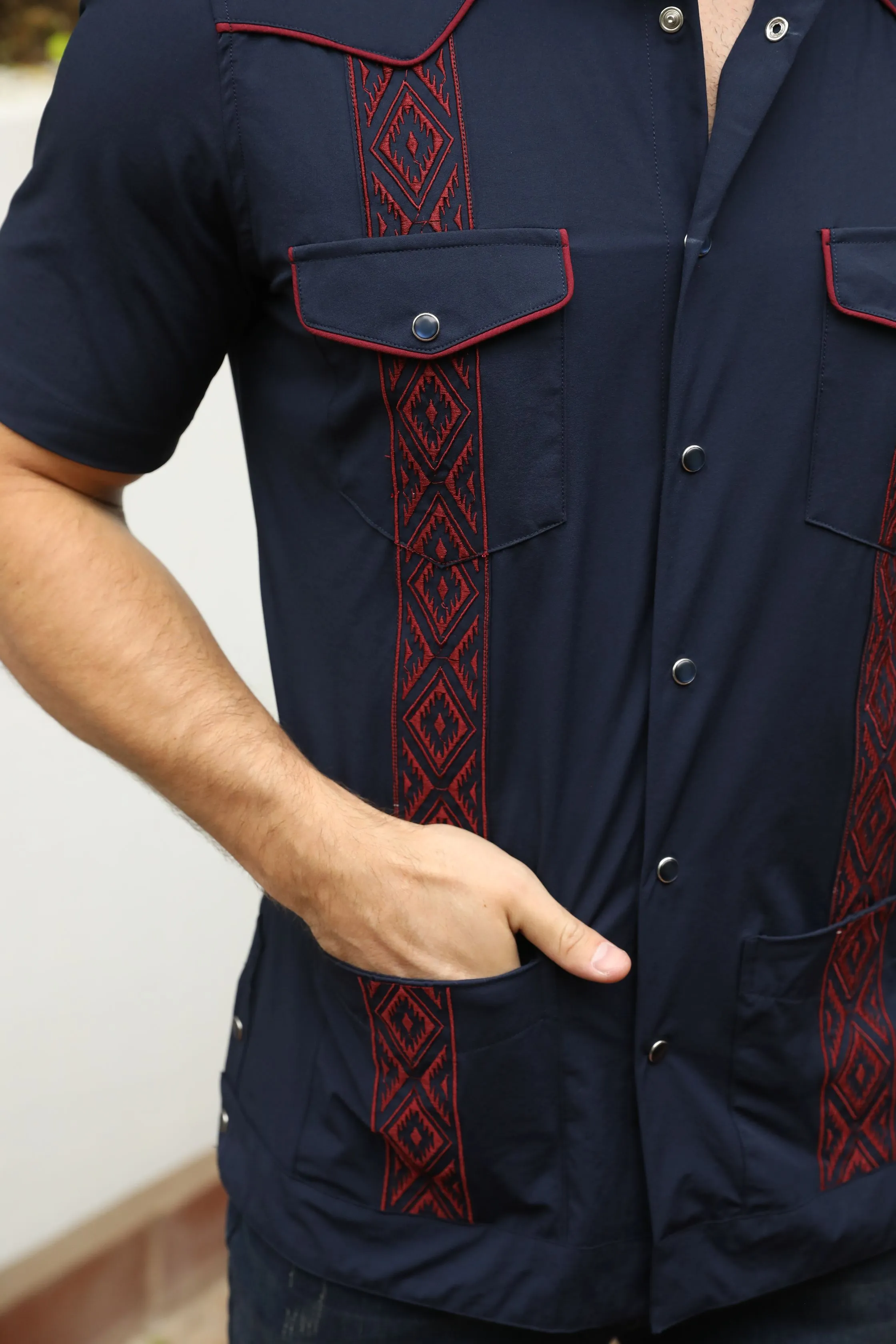 Men's Modern Navy GUAYABERA Shirt