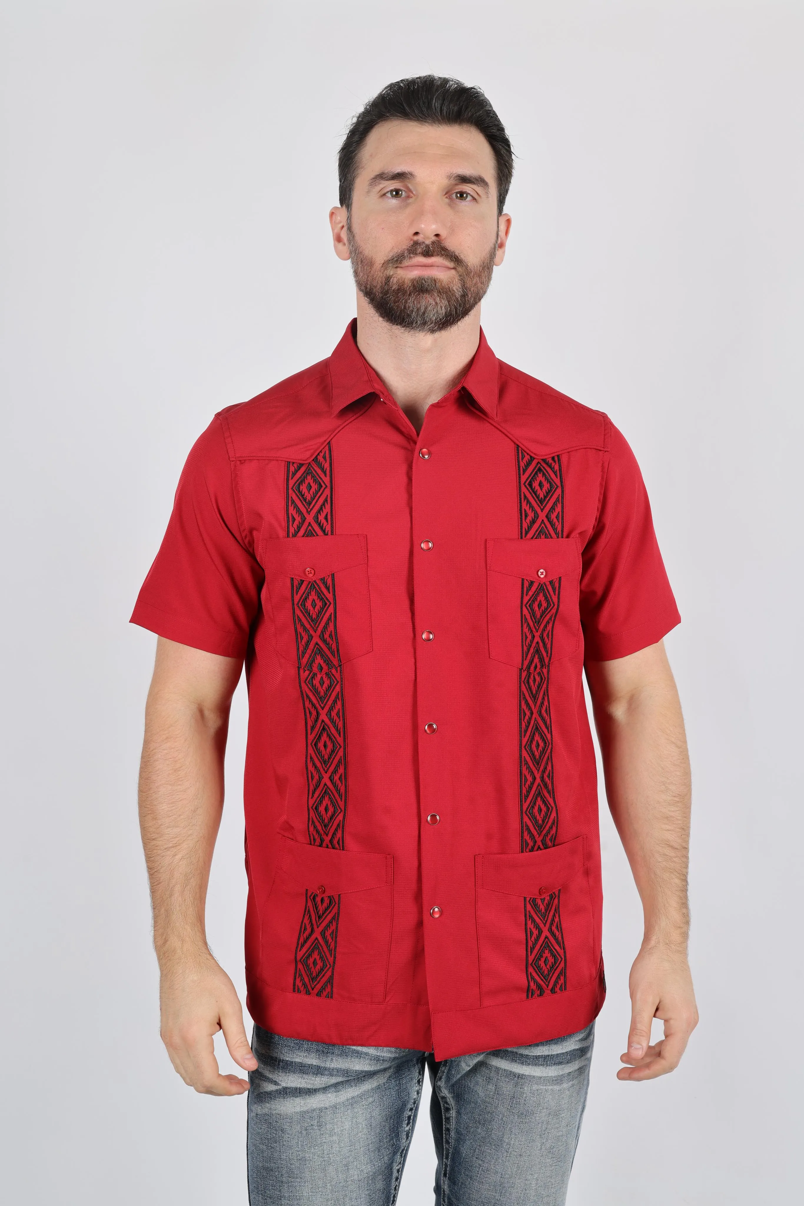 Men's Modern Red GUAYABERA Shirt