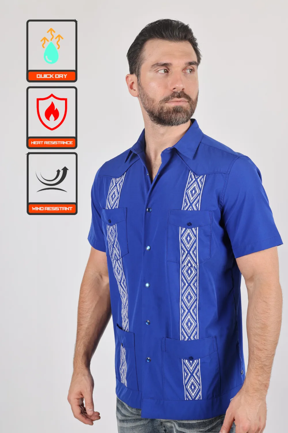 Men's Modern Royal Blue GUAYABERA Shirt