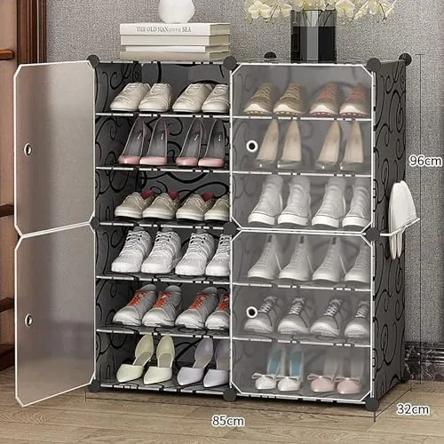 Oumffy Portable Plastic Shoe Rack Organizer with Door, 36 Pairs Shoe Storage Cabinet Easy Assembly, Adjustable Shoe Storage Organizer Stackable Detachable Shoe Rack DIY (12-Shelf-White)