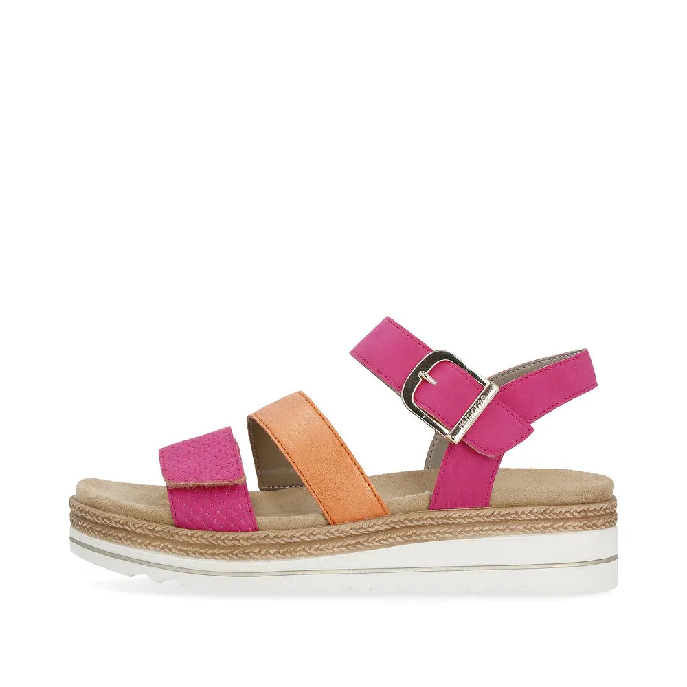 Remonte D0Q55-31 Morelia Magenta And Orange Flatform Wedge Sandals