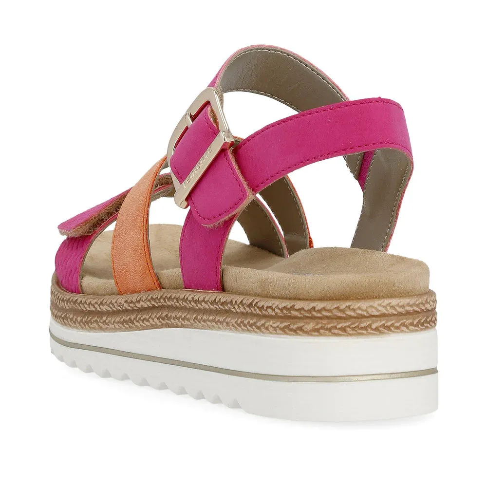 Remonte D0Q55-31 Morelia Magenta And Orange Flatform Wedge Sandals