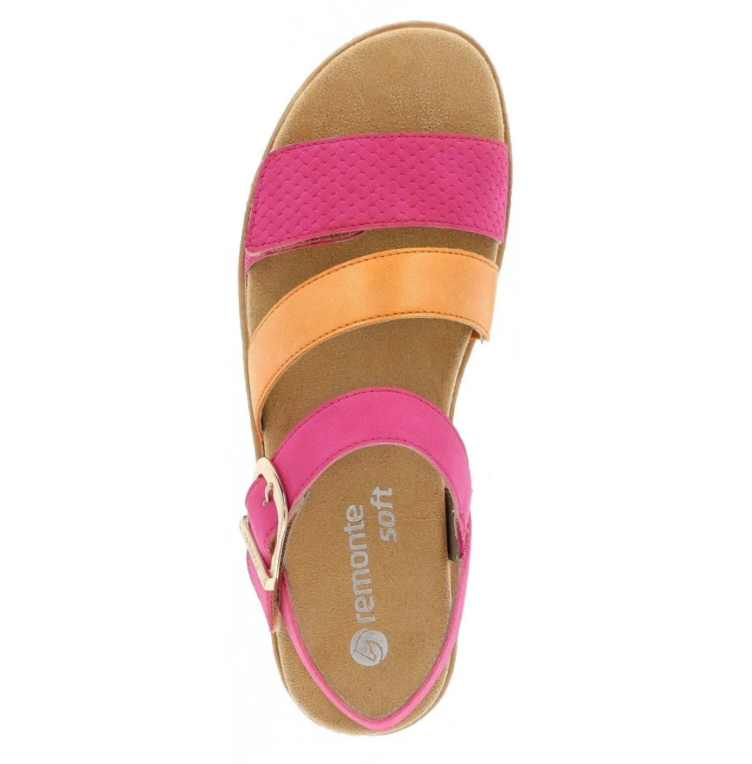 Remonte D0Q55-31 Morelia Magenta And Orange Flatform Wedge Sandals