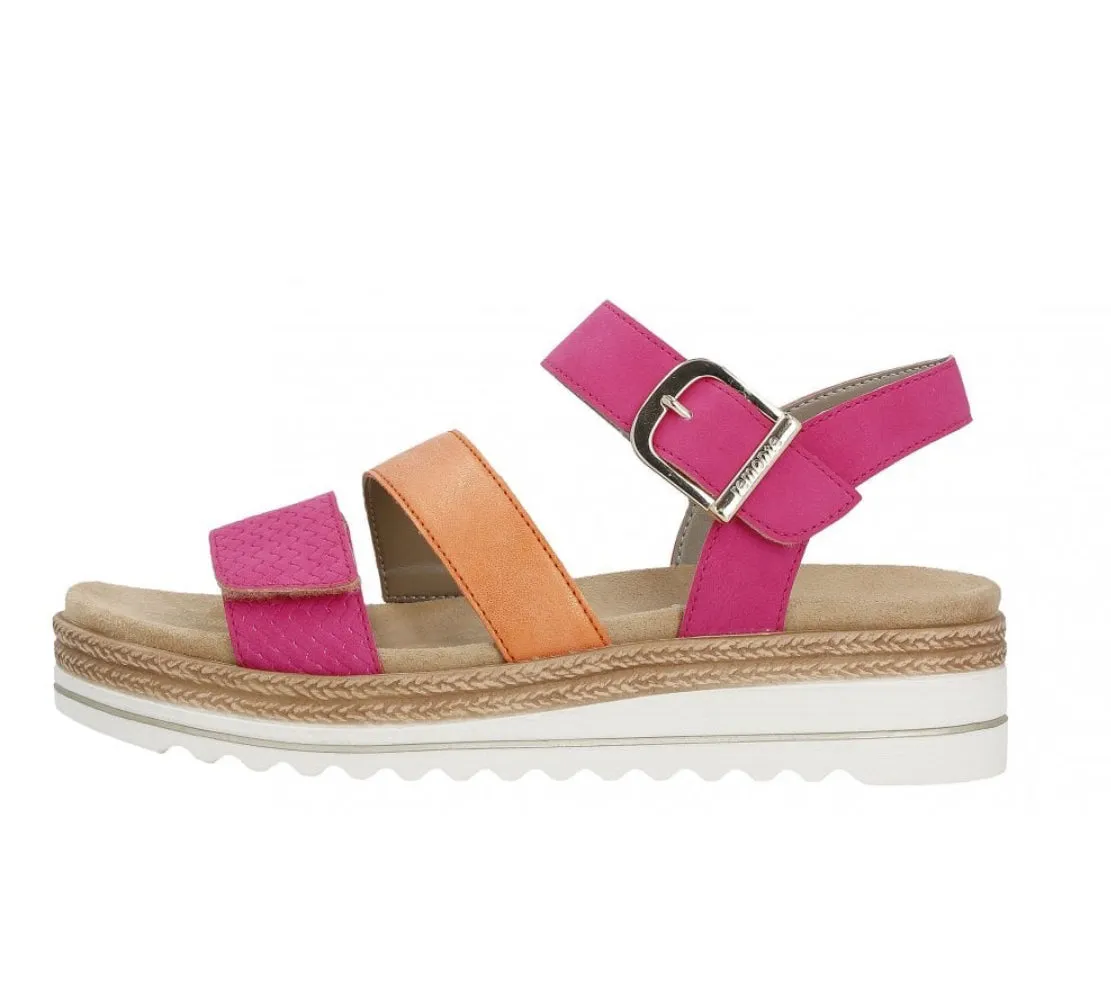 Remonte D0Q55-31 Morelia Magenta And Orange Flatform Wedge Sandals