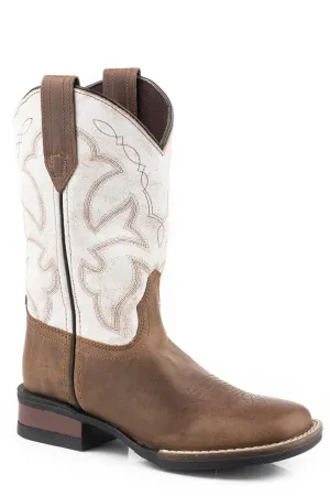 Roper Kids Boys White/Tan Leather Monterey Cowboy Boots