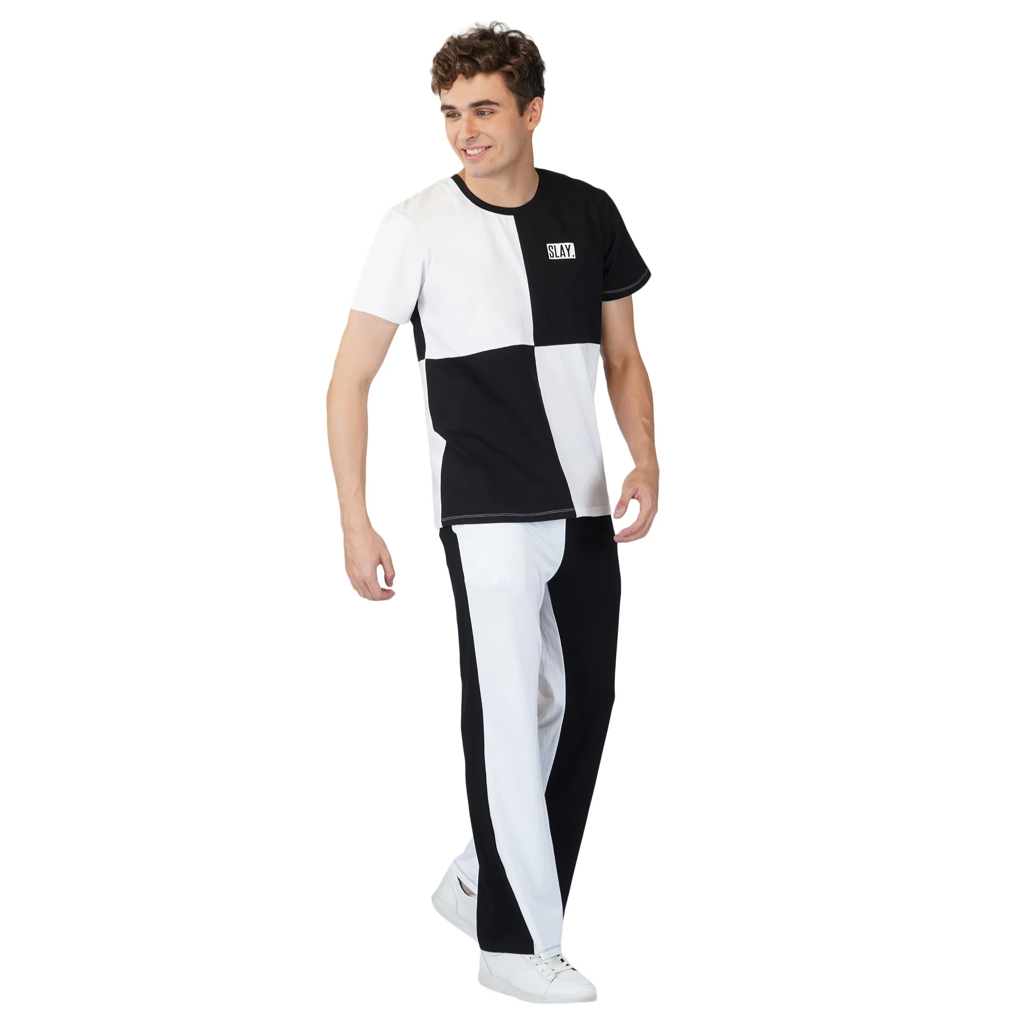 SLAY. Men's Black & White T-shirt & Pants Co-ord Set