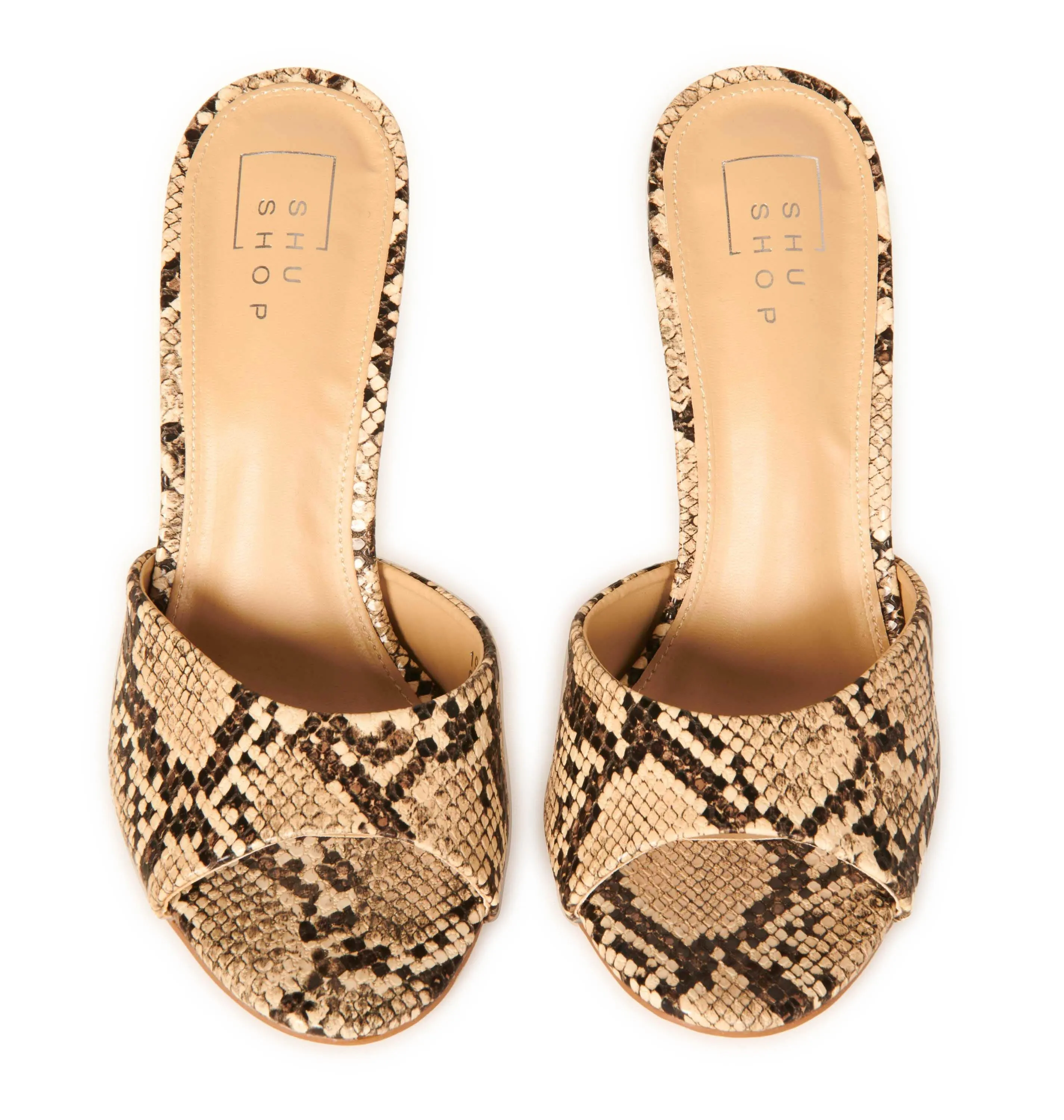 Snakeskin Open Toe Slide Heel