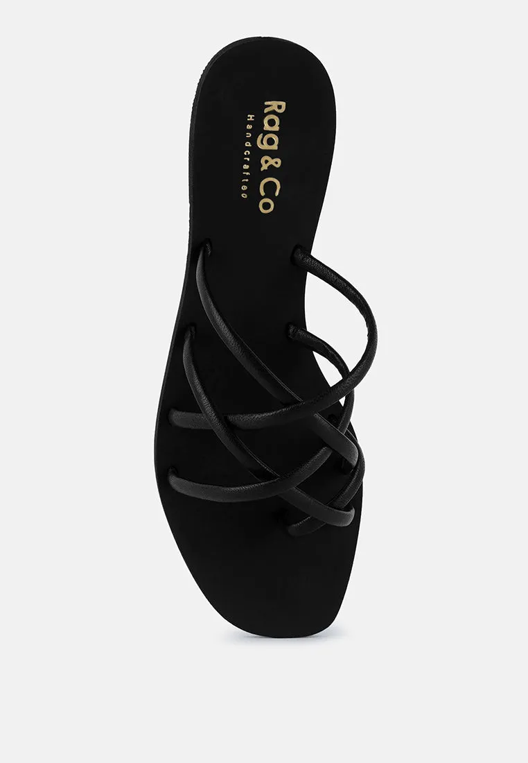 SWEETIN Black Strappy Flat Slip On Sandals