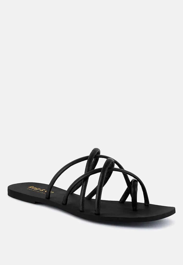 SWEETIN Black Strappy Flat Slip On Sandals