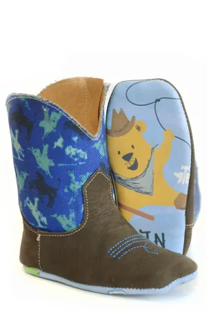 Tin Haul Infants Boys Brown/Blue Leather Mini Rough Stock Cowboy Boots