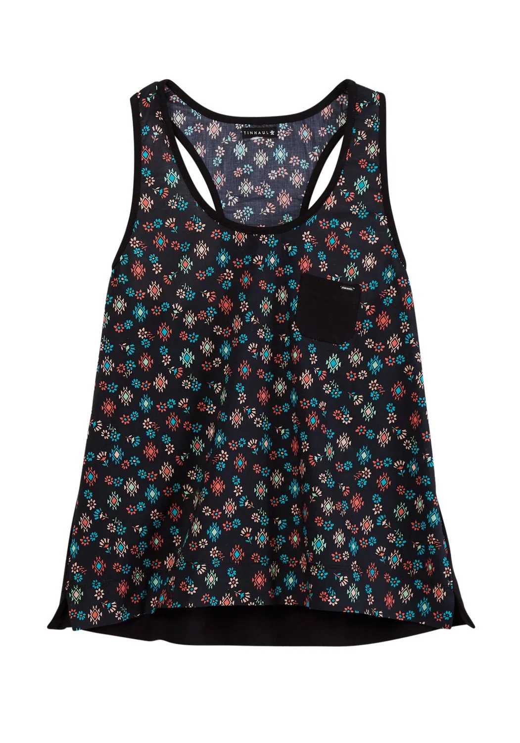 Tin Haul Womens Floral Aztec Print Black 100% Cotton S/L Tank Top