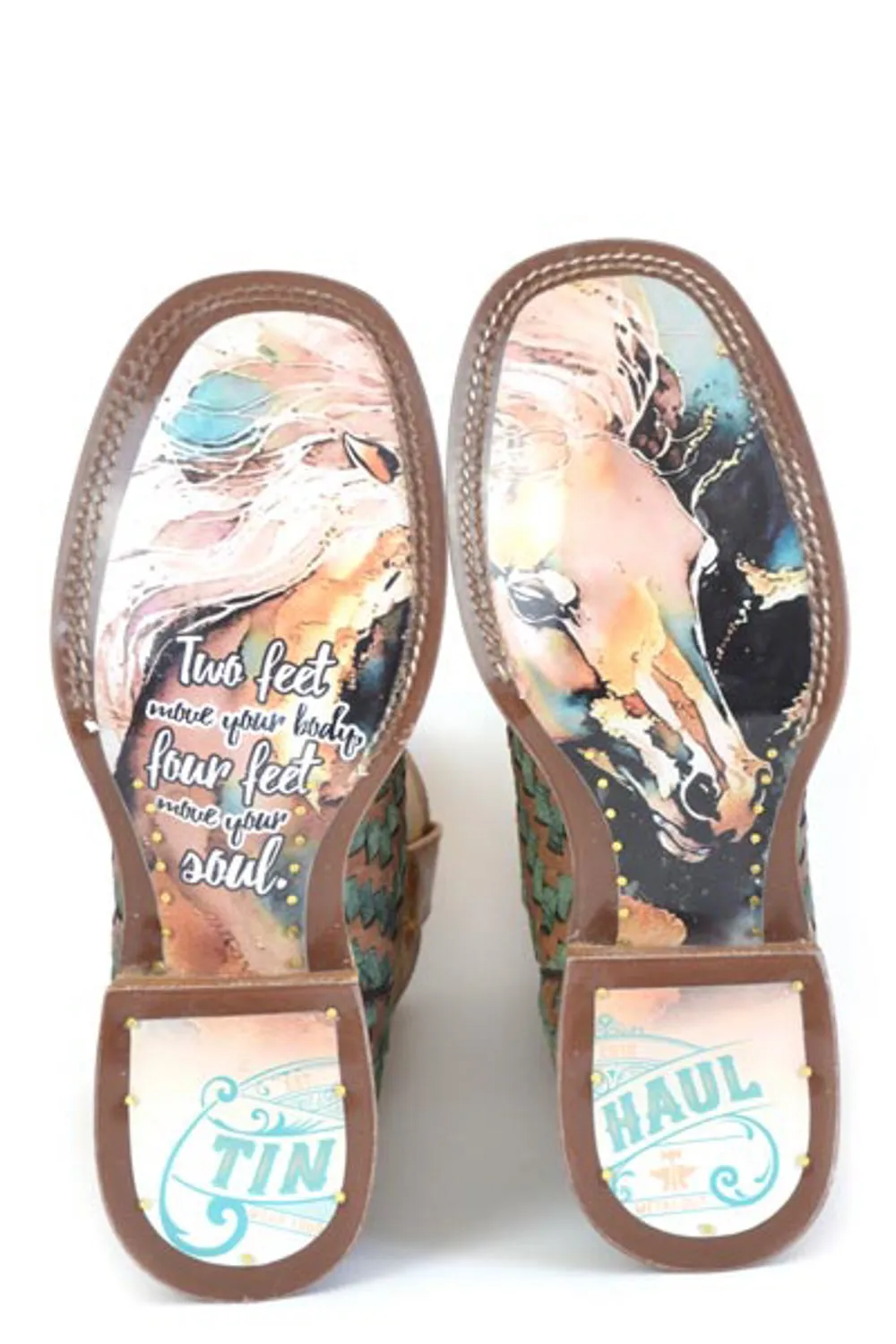 Tin Haul Womens Laced Tan/Turquoise Leather Cowboy Boots