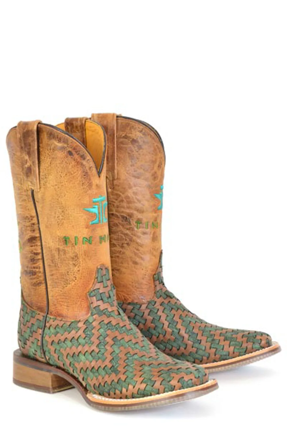 Tin Haul Womens Laced Tan/Turquoise Leather Cowboy Boots