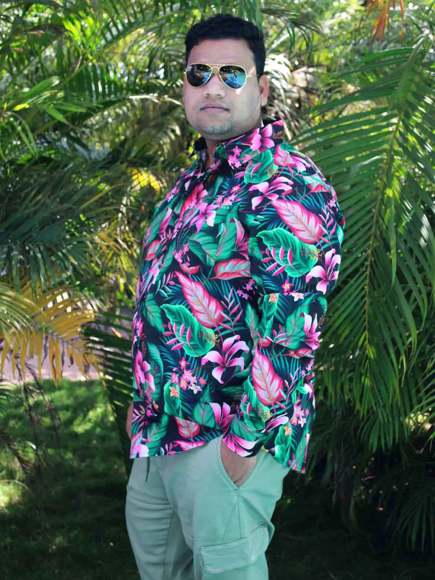 Tropical Jungle Printed Cotton Full sleeve Men's Plus size