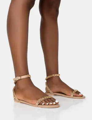 Whisper Nude PU Chain Strap Flat Round Toe Sandals