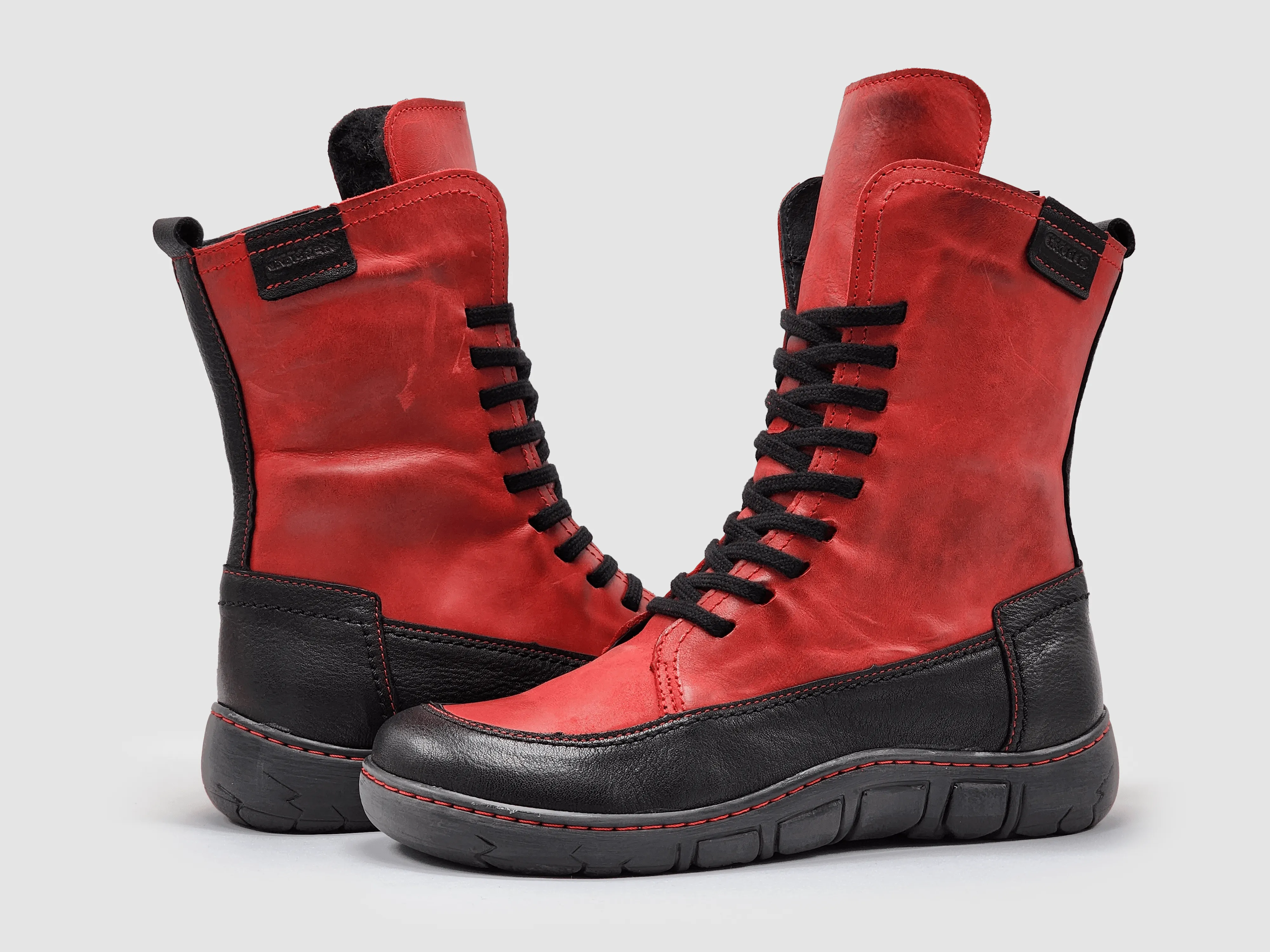 Women's Original Mid Wool-Lined Zip-Up Leather Boots - Red/Black