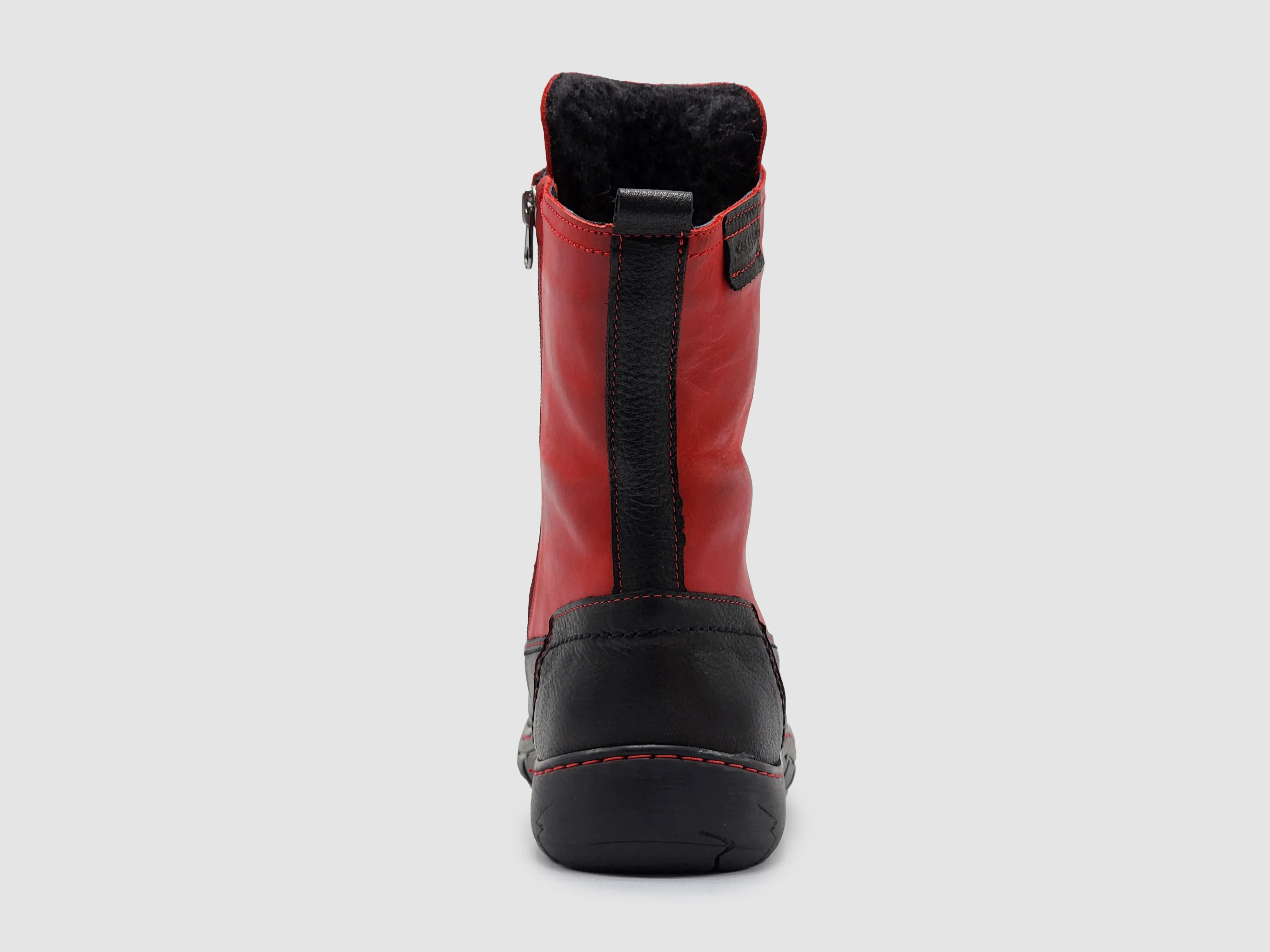 Women's Original Mid Wool-Lined Zip-Up Leather Boots - Red/Black