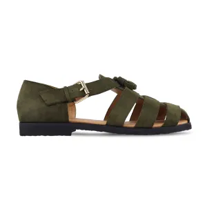 Zilpah - Men's Olive Green Kid Suede Sandal