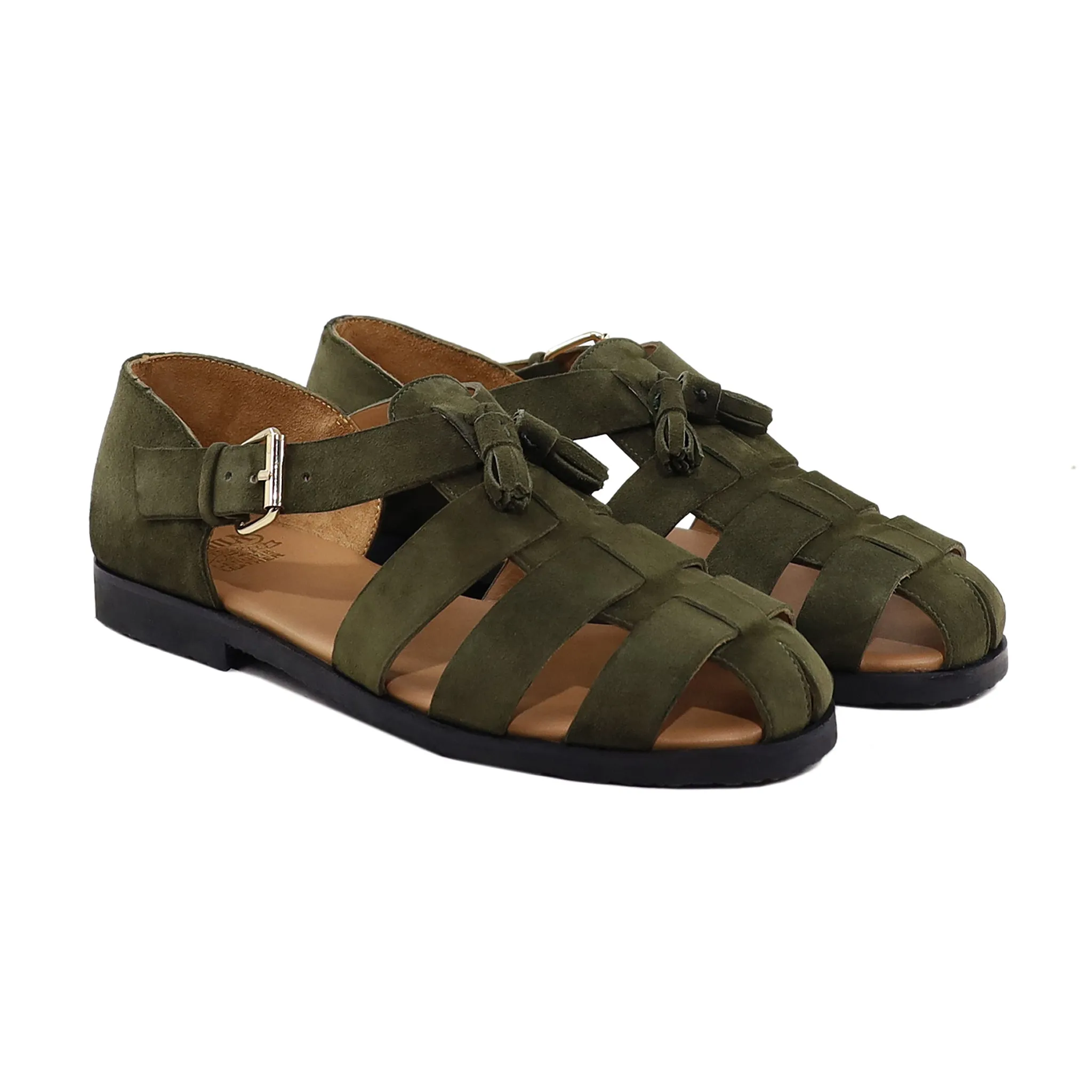 Zilpah - Men's Olive Green Kid Suede Sandal